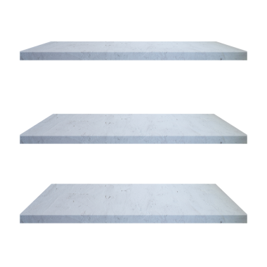Depolama veya görüntüleme amacıyla tasarlanmış üç minimalist beyaz raf.