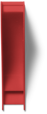 Dikey kırmızı bir nesne, muhtemelen bir depolama veya düzenleme aracı, öğeleri tutmak veya sıralamak için tasarlanmıştır.