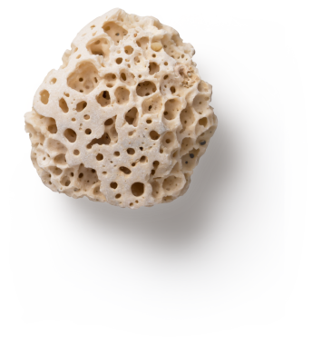 Çok sayıda deliği olan gözenekli, açık renkli bir kaya, genellikle bahçe işlerinde veya dekoratif bir element olarak kullanılır..