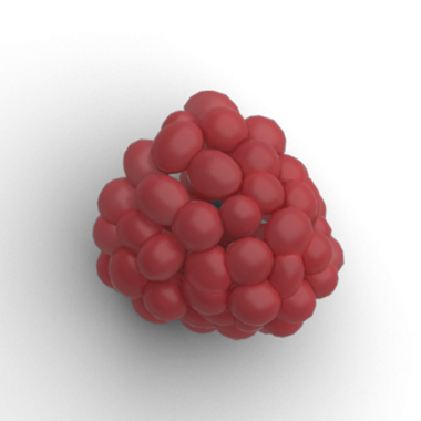 Ahududu andıran kırmızı küresel şekiller kümesi canlı ve organik bir form sergiliyor..