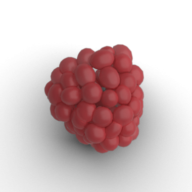 Yuvarlak şekilli ve desenli yüzeyi olan kırmızı ahududu kümesinin 3 boyutlu görüntüsü..