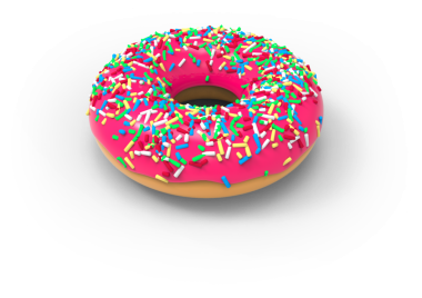 Üzerine pembe krema ve şeker serpiştirilmiş renkli bir çörek. Tatlı ya da atıştırmalık için mükemmel bir ziyafet sunuyor..