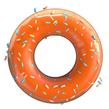 Turuncu kremalı ve serpiştirilmiş renkli bir çörek, lezzetli bir ziyafet sunuyor, genellikle atıştırmalık ya da tatlı gibi..