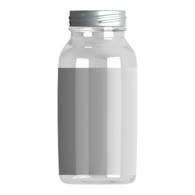 Gümüş kapaklı cam bir kavanoz. Sıvı veya yiyecek depolamak için uygun..