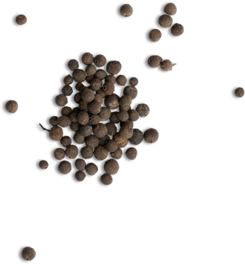 Yüzeye saçılmış baharat ya da bitkiyi temsil eden küçük, karanlık bir tohum yığını..