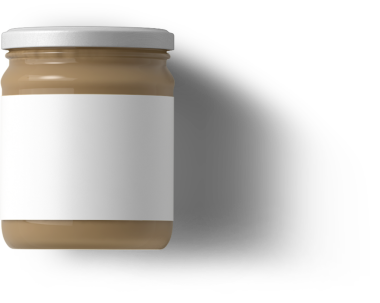 Pürüzsüz, kremsi bir maddeyle dolu bir kavanoz, muhtemelen yayılmak ya da yemek pişirmek için, minimalist bir arka planda sergileniyor..