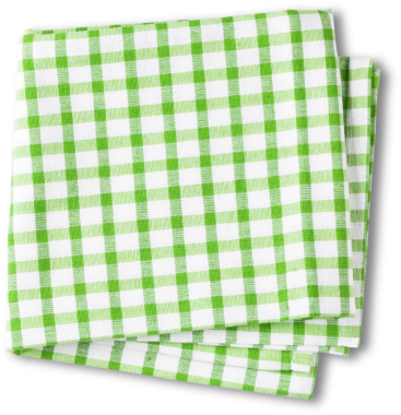 Bir yığın katlanmış yeşil ve beyaz kareli peçete, yemek ve piknik için uygun..