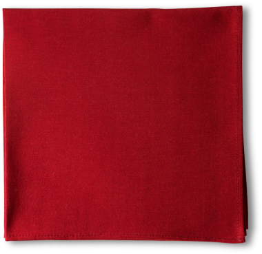 Tipik olarak yemek için kullanılan, masa ayarlarına renk ve zarafet ekleyen sade kırmızı bir peçete..