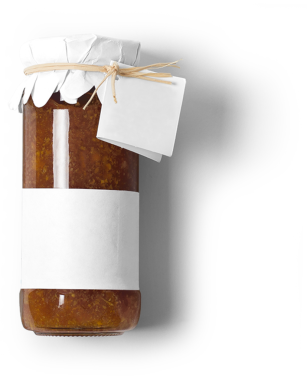 Boş etiketli bir kavanoz ev yapımı reçel, kişiselleştirmeye ya da hediye etmeye hazır..