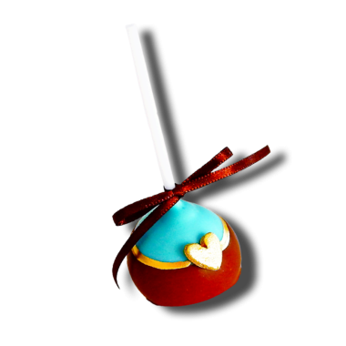 Süslü bir pasta poposu, mavi bluzu, kırmızı poposu, ve kalp tasarımı, kutlama ve tatlı ikramları için mükemmel..