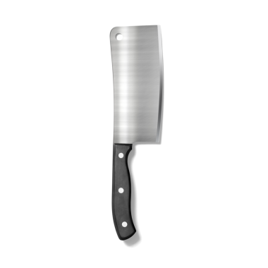 Siyah saplı paslanmaz çelik bir satır, yemek doğramak ve hazırlamak için tasarlandı..