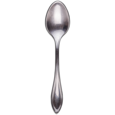 Parlak metal bir kaşık, genellikle yemek yemek veya servis etmek için kullanılır, pürüzsüz, uzatılmış bir sapı ve yuvarlak bir kasesi vardır..