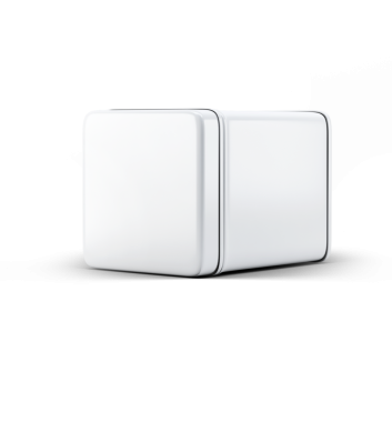 Minimalist beyaz bir küp, muhtemelen modern mekanlar için tasarlanmış bir depolama ya da organizasyonel bir kap..