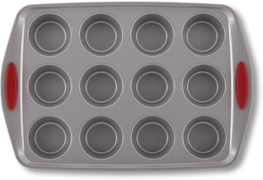 On iki ayrı fincanın yer aldığı kek veya kek yapmak için tasarlanmış bir fırın tepsisi..