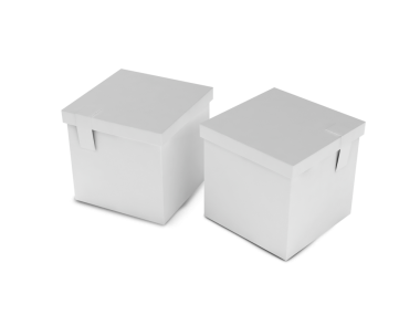 Kapaklı iki sade beyaz depolama kutusu, ögeleri düzenlemek veya boşlukları küçültmek için uygundur.