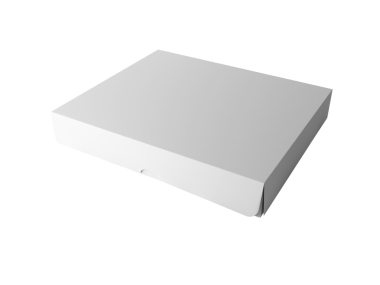 Sade beyaz bir pizza kutusu, tipik olarak pizza teslimatında ya da diğer yemek paketlerinde kullanılır..