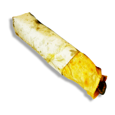 Paketlenmiş yiyecek, muhtemelen dürüm ya da börek. Çıtır çıtır bir dış görünüşü var..