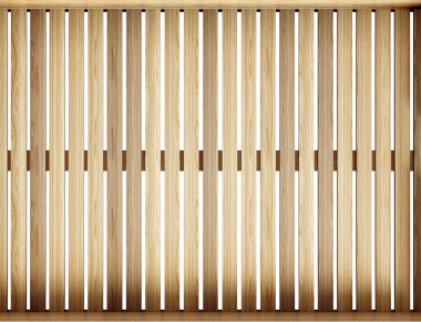 Dikey çıtçıtların yer aldığı, doğal ahşap doku ve tasarımın sergilendiği tahta bir panel..