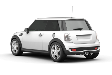 Pürüzsüz, modern, beyaz bir araba arkadan görünüyor, kompakt tasarımını ve şık özelliklerini sergiliyor..