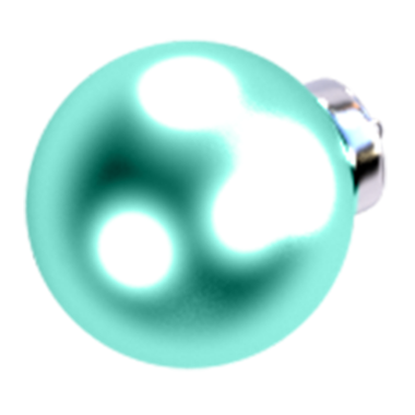 Metalik eklentisi olan parlak bir deniz mavisi küresi nesnesi, muhtemelen dekoratif bir düğme ya da düğme..