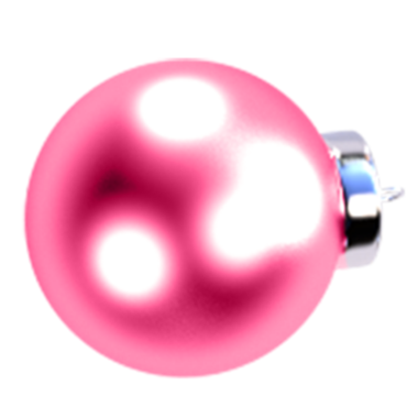 Parlak, pembe bir Noel süsü. Metalik bir başlığı var. Genellikle ağaçlarda tatil süslemeleri için kullanılıyor..