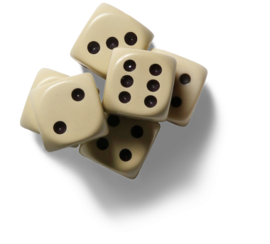 Şans ve strateji için oyunlarda sıklıkla kullanılan çeşitli numaraları gösteren altı zardan oluşan bir koleksiyon..