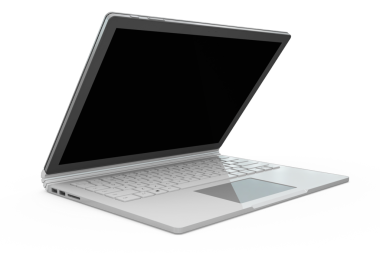 Verimlilik ve yaratıcılık için tasarlanmış boş ekranı olan parlak, modern bir laptop..