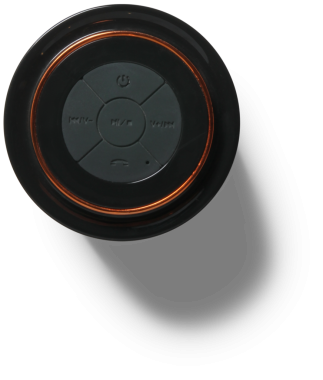 Kontrol düğmeleri olan dairesel bir aygıt, muhtemelen uzaktan veya hoparlör denetimi.