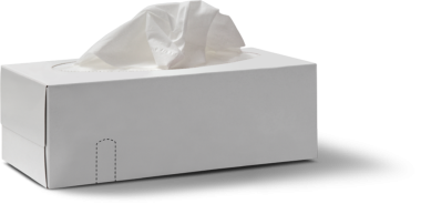 Kolaylık ve hijyen için tasarlanmış, kısmen çıkarılmış dokuları olan beyaz bir doku kutusu..