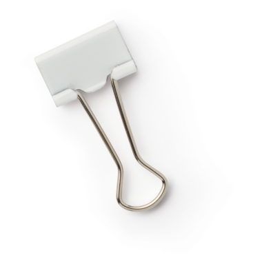Kağıtları bir arada tutmak için kullanılan beyaz plastik saplı gümüş metal bir ataç..