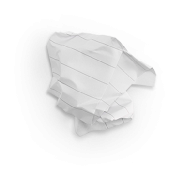 Buruşmuş beyaz bir kağıt parçası, fikirler, notlar veya atılmış düşünceler öneriyor..