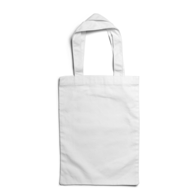 Alışveriş veya kişisel eşyalar taşımak için uygun iki saplı sade beyaz bir çanta..