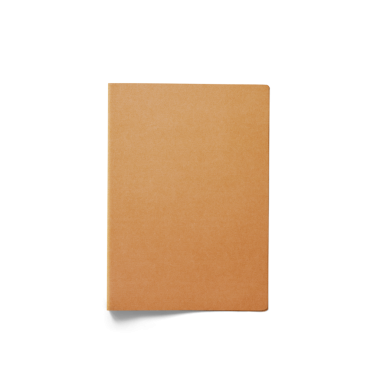 Basit bir kapağı olan düz kahverengi bir defter. Notlar, çizimler ya da günlük tutmak için ideal..