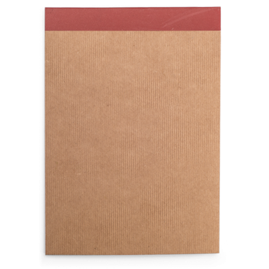 Kırmızı üst kenarı olan düz kahverengi bir defter, notlar veya çizimler için ideal..