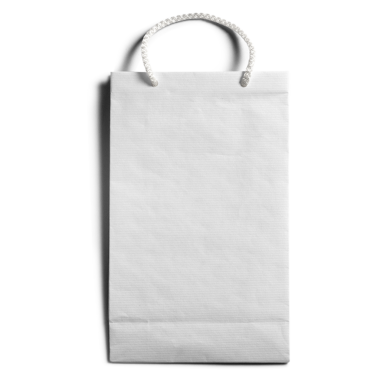 Sade, saplı, hediye veya eşya taşımak için uygun beyaz bir alışveriş çantası..