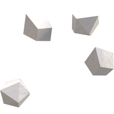 Minimalist dizaynlı dört geometrik şekilli bir koleksiyon, farklı çokyüzlü formlar sergiliyor..