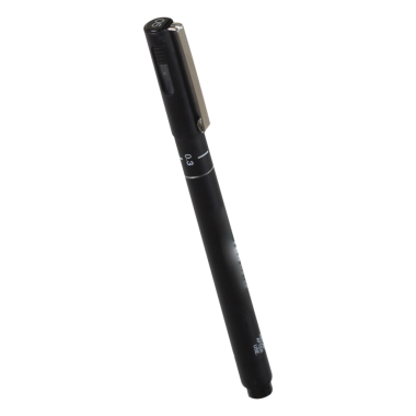 Yazmak ve çizmek için tasarlanmış parlak siyah bir kalem, defterlere veya ceplere kolayca eklenebilen bir klip içeriyor.