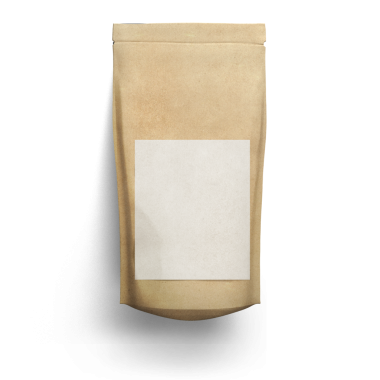 Paketleme için tasarlanmış, kişiselleştirme için boş etiketli, sade, işaretsiz kahverengi bir kese kağıdı..