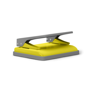 Bir sarı ve gri delik delen kağıt üzerinde delikler açmak için tasarlanmıştır..