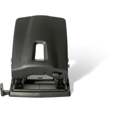 Ofis kullanımı için tasarlanmış, parlak ve işlevsel tasarımını sergileyen siyah bir zımba..