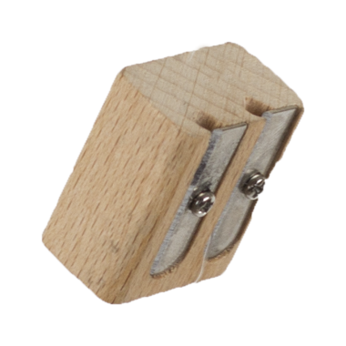 Kalem açmak için iki metal bıçaklı tahta bir kalem açacağı..