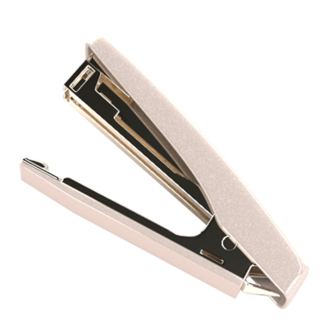 Kağıtları güvenli bir şekilde birleştirmek için tasarlanmış metalik bir zımba..