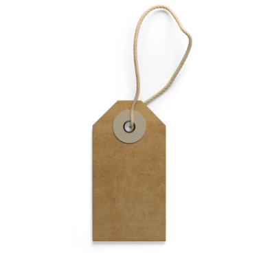 Boş kahverengi bir etiket, tipik olarak ögeleri etiketlemek ya da fiyatlandırmak için kullanılır.