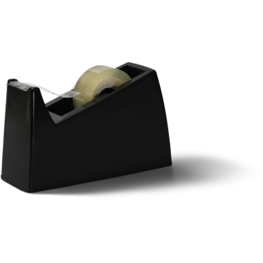 Siyah bant kesicinin elinde bir rulo temiz yapışkan bant var. Genellikle ambalaj ve el yapımı için kullanılır..