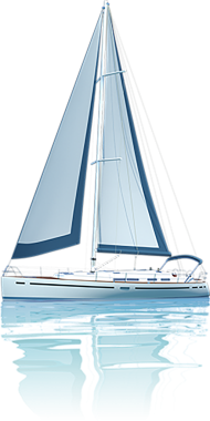 Sakin sularda süzülen beyaz yelkenli gösterişli bir yelkenli, denizdeki eğlence ve macerayı temsil ediyor..