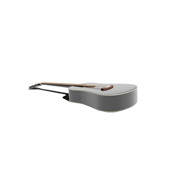 Açık arkaplandaki akustik gitarın bir kenar görüntüsü, şeklini ve tasarımını gösterir..