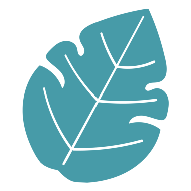 Beyaz hatlı turkuaz bir yaprağın stilize bir çizimi, doğayı ve çevresel temaları sembolize ediyor..