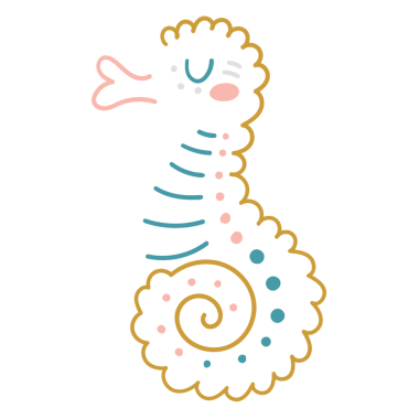 Renkli desenleri ve neşeli bir tasarımı olan bir deniz atının tuhaf bir çizimi..