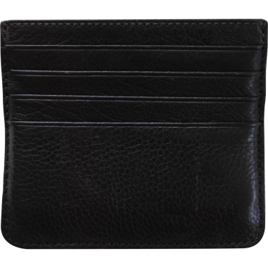 Düzenli depolama için birden fazla kart yuvası olan parlak siyah deri bir cüzdan..