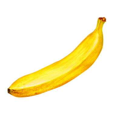 Canlı sarı bir muz, pürüzsüz dokusunu ve kıvrımlı şeklini sergiliyor, beslenme ve atıştırma için ideal..